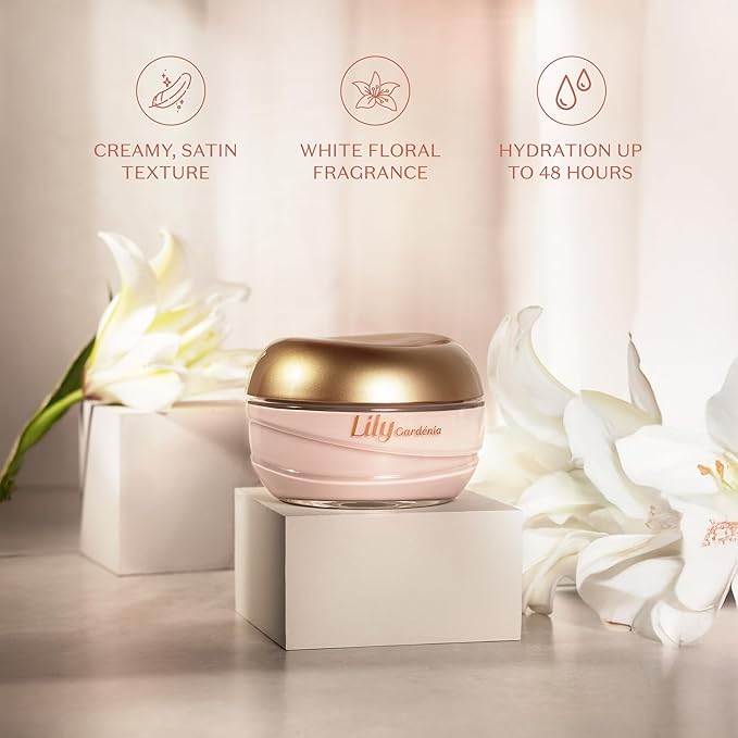 O Boticário Lily Gardenia Satin Body Cream, Intense Hydration and Sophisticated Perfume, 8.8 Ounce (250g)