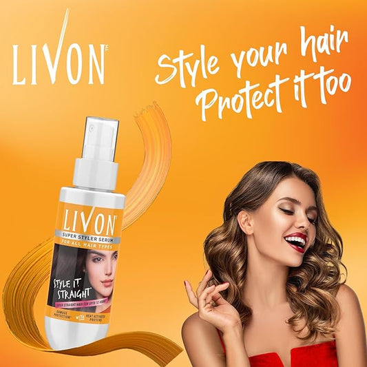 Livon Hair Serum for Men & Women | Frizz-free & shinier hair | Sulphate & Paraben free| For All Hair Types | Lightweight & Non Greasy | For Hair Straightening | 5X Less Hair Breakage | 3.3 Fl.oz.