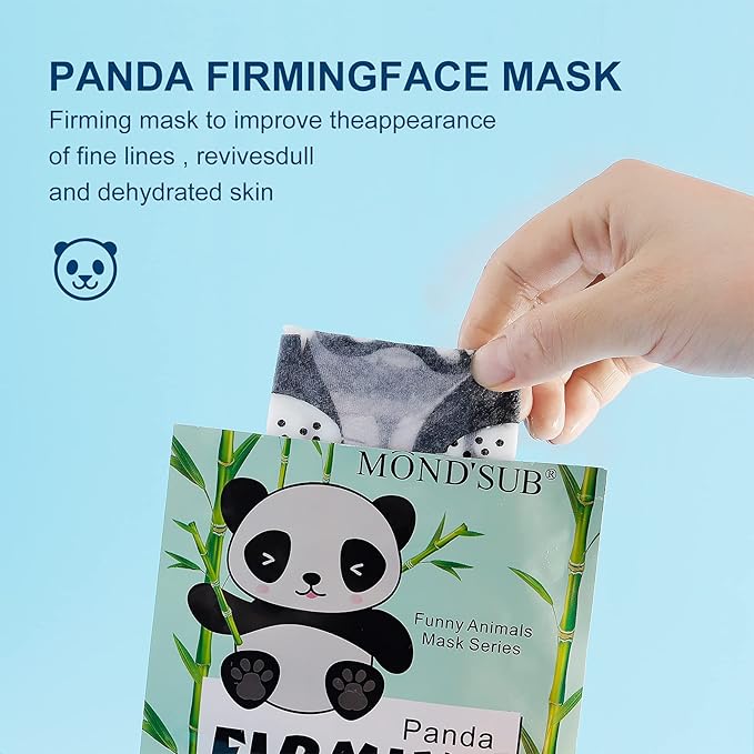 MOND'SUB Animal Spa Beauty Mask, Character Masks Sheet-(Pack of 5) Panda Firming Nourishing Moisturizing Effects For All Skin Types- Birthday Party Gift for her, Girls Night, Spa Night, Beauty Gift
