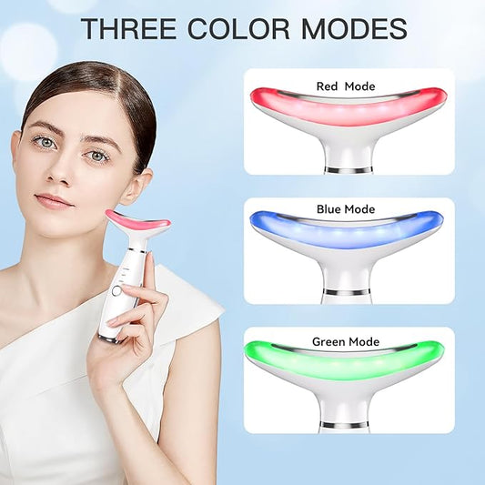 Neck Face Beauty Device, Skin Care Face Massage,3 in 1 Facial Massager Sculpting Tool with Thermals, Vibration (White)
