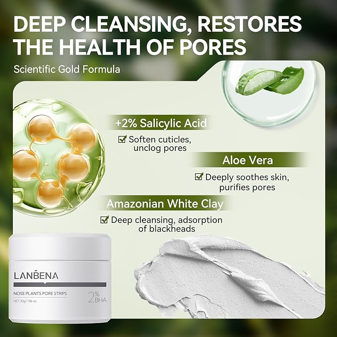 LANBENA Blackhead Remover Nose Pore Strips for Face, 2.0 Upgraded Deep Cleansing Peel off Mask Nose Strips Skincare for All Skin (1.06 Oz/30g) - 60pcs Strips