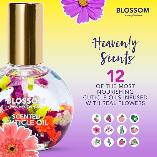 Blossom Hydrating, Moisturizing, Strengthening, Scented Cuticle Oil, Infused wtih Real Flowers, Made in USA, 1.84 fl oz, 2 Pack Bundle, Strawberry + Kiwi