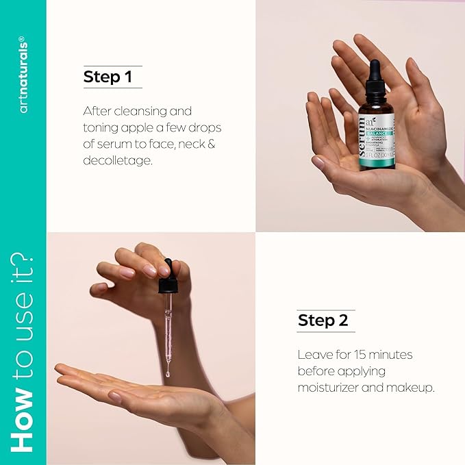 Artnaturals Niacinamide Face Serum, 10% Active Niacinamide with 1% Zinc PCA & Vitamin B3 - Hyaluronic Acid, Pore Reducer, Mineral Blemish Protection, 1 oz