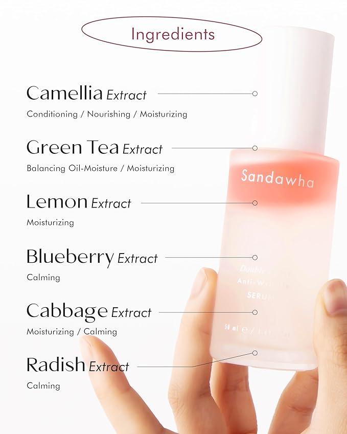 SKINCURE Sandawha Double Effect Anti-Wrinkle Serum with Camellia Extract - Vegan Korean Serum, Nourishes & Reduce Wrinkles, Daily Line Smoothing Treatment for Fine Lines, 1.76 fl.oz.