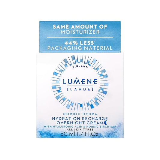 Lumene Nordic Hydra [Lahde] Hydration Recharge Overnight Cream - Lightweight, Hydrating Face Cream with Hyaluronic Acid, Arctic Water + Nordic Birch Sap - Reinforces Natural Moisture Barrier (1.7 oz)