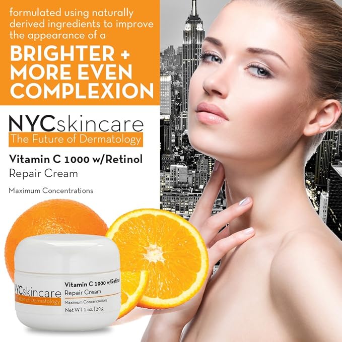Vitamin C w/Retinol 1,000 Cream for Face | w/Jojoba Oil, Squalane & Antioxidants | Professional Quality | May Help Smooth Appearance of Fine Lines & Wrinkles, Brightens Complexion 1oz