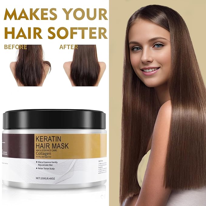 Collagen Hair Mask for Damaged Hair - Deep Repair Conditioning Argan Oil Treatment for Curly or Straight Thin Fine Hair (250ml)