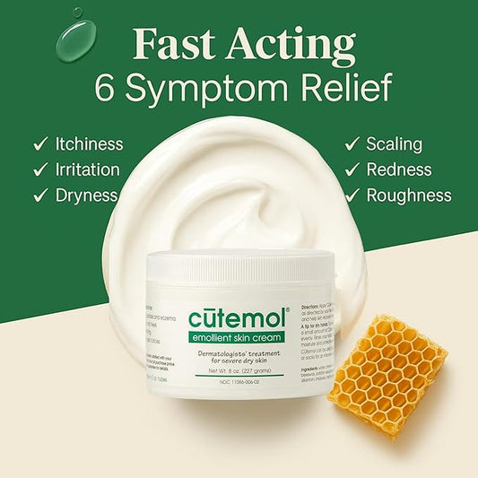 Cutemol Emollient Moisturizing Cream - Serious Moisturizer Lotion Balm for Recovering Dry, Damaged Skin - Hydration for Cracked Hands and Feet, Eczema, Psoriasis, and Raw Skin (8 oz)