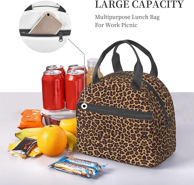 bassyil Leopard Lunch Box Insulated Lunch Bag Reusable Sling Bag With Adjustable Shoulder Strap Cooler Tote Bag For Men Women