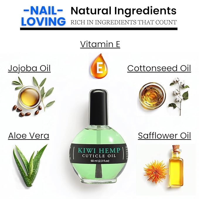 Nail Cuticle Oil Kiwi Hemp Scented 2.3 Fl Oz – Cuticle Oil for Nails with Jojoba Oil, Aloe, Vitamin E - Moisturizing Cuticle Care and Nail Oil Repair Treatment