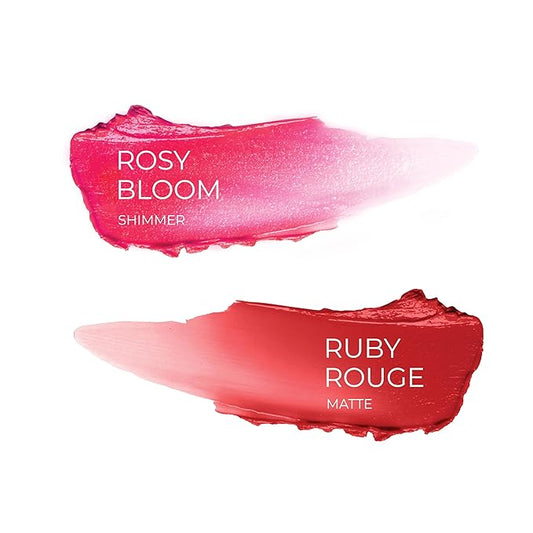 Tinted Lip Balm Bundle - Moisturizing, Hydrating Sheer Buildable Lip Color with Hyaluronic Acid, Vitamin E & rich oil - Set of 2: Ruby Rouge & Rosy Bloom