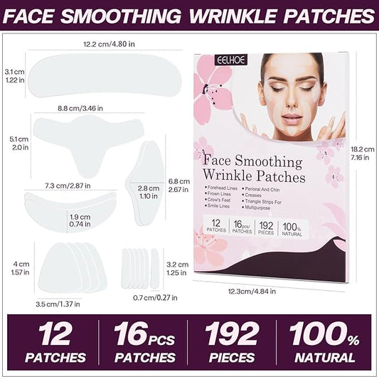 Silicone Face Patches, 192pcs Facial Skin Wrinkle Patches Silicone Mask Face Facial Patches for Overnight Fine Line, Forehead & Under Eyes, Smile Lines Smoothing