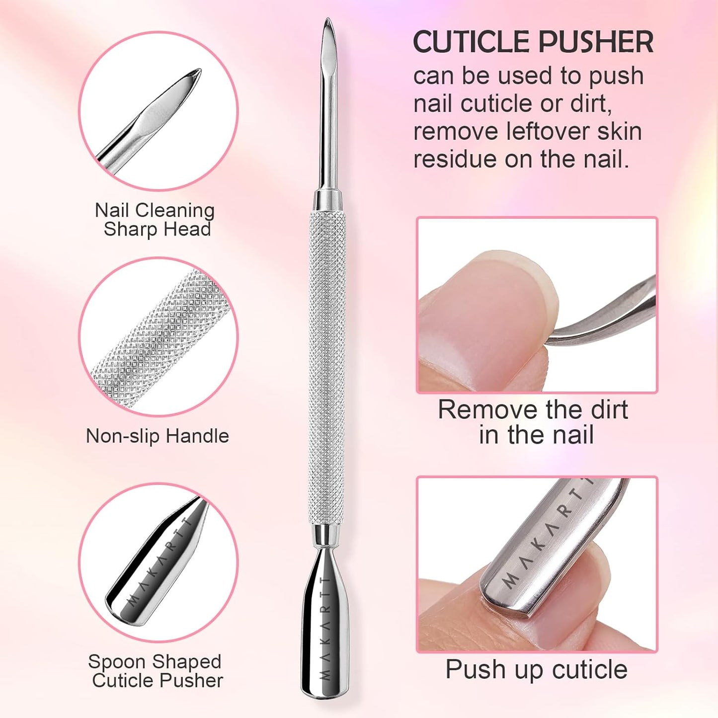 Makartt Cuticle Trimmer with Cuticle Pusher, Silver Nail Trimmer Nail Care Manicure and Pedicure Kit with Stainless Steel Cuticle Nipper and Dual End Nail Pushers for Home Salon Use (Pack of 3 PCS)