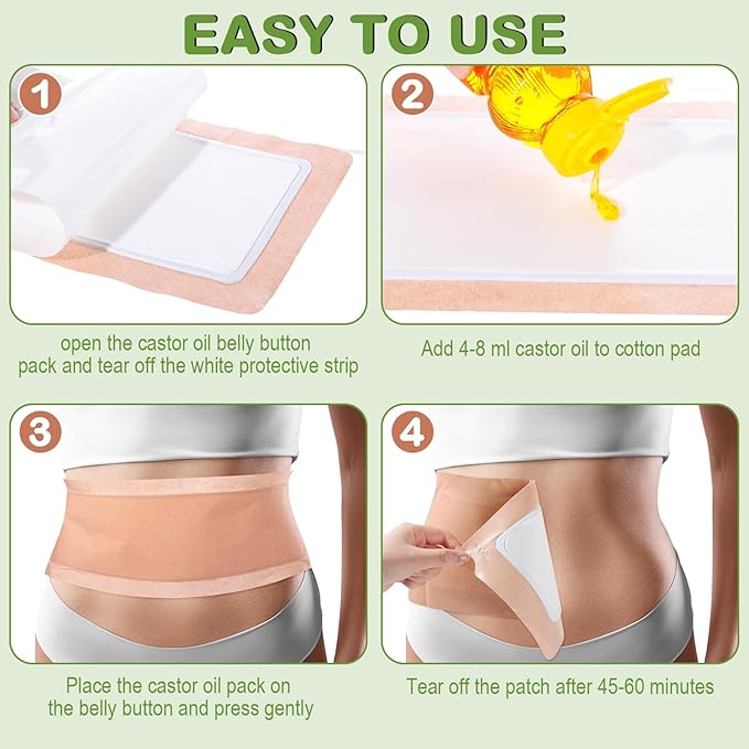Geiserailie 20 Pcs Large Castor Oil Pack Wrap Kit Disposable Castor Oil Patches Large Self Adhesive Pads for Neck Belly Waist Stomach Knee Back Arm, Portable, Anti Massage Oil Leak, No Wash