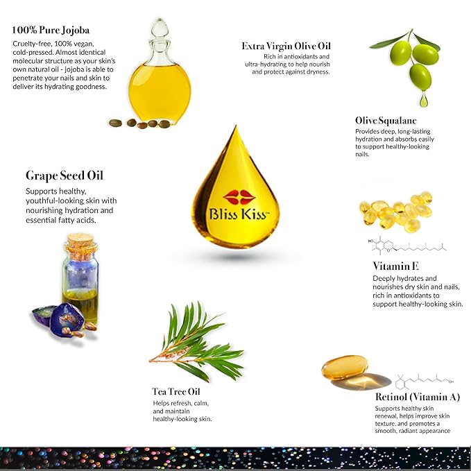 Cuticle Oil Pen for Nails - Nail Strengthener & Growth Serum for Damaged Nails, Hangnails w/Jojoba cuticle oil—Mixed Fragrances - Holographic Glitter Pens 4-Pack