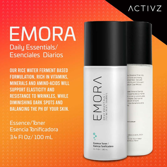 ACTIVZ Emora - Essence Toner with Rice Water - Refines Pores, Nourishes Skin - Enriched with Vitamin B3, Green Tea, and Ferment Filtrate - 100ml