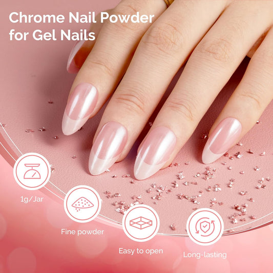 MelodySusie 2Pcs Chrome Nail Powder for Gel Nails, Pearl Powder Mirror Effect Pigment Pearlescent Mermaid Pigment Pearl Glitter for Home DIY Salon Use