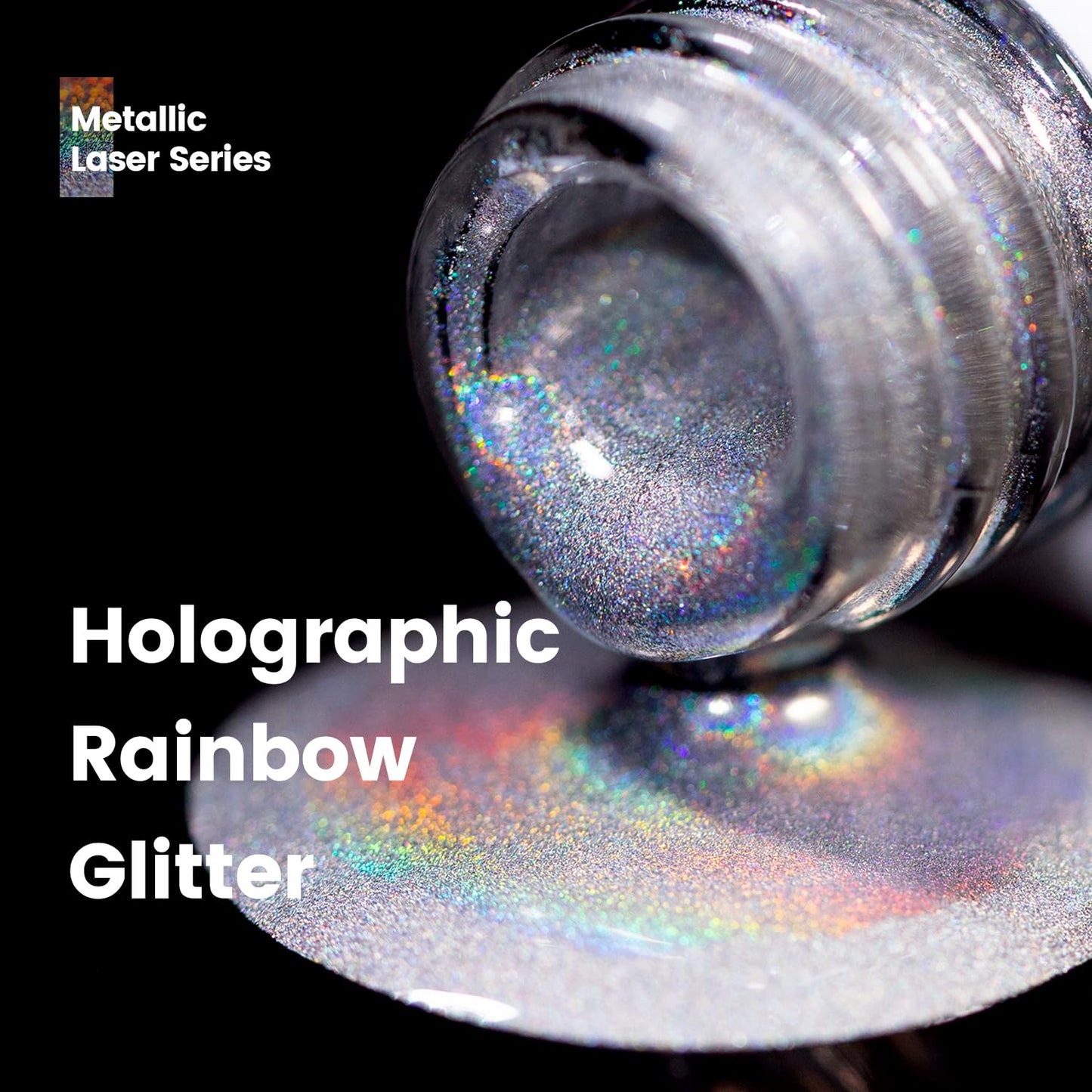 RARJSM Metallic Silver Nail Art Gel Liner Mirror Chrome 3D Holographic Laser Rainbow Effect Gel Nail Polish 8ml Build in Thin Brush Painted Drawing Striper Painting Curing Requires for Home Salon