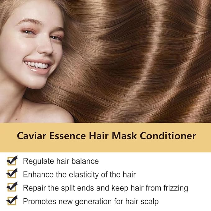 Caviar Essence Hair Mask, Deep Repair Conditioning Argan Oil Collagen Hair Mask Essence for Dry Damaged Hair, Types Hydrating and Nourishing Formula for Dry Hair