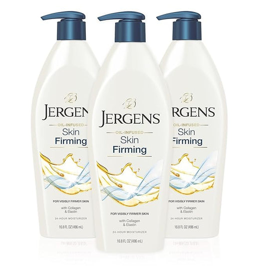Jergens Skin Firming Body Lotion for Dry to Extra Dry Skin, Skin Tightening Cream with Collagen and Elastin, Dermatologist Tested, Hydralucence Blend Formula, 16.8 Oz, Pack of 3