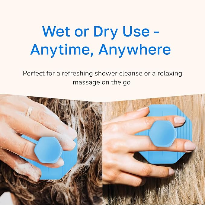 Silicone Scalp Scrubber - Massage Shampoo Brush, Soft Bristles for Hair Growth & Dandruff Removal - Ergonomic Design, Wet & Dry Use, Deep Cleansing Scalp Exfoliator for All Hair Types - Blue