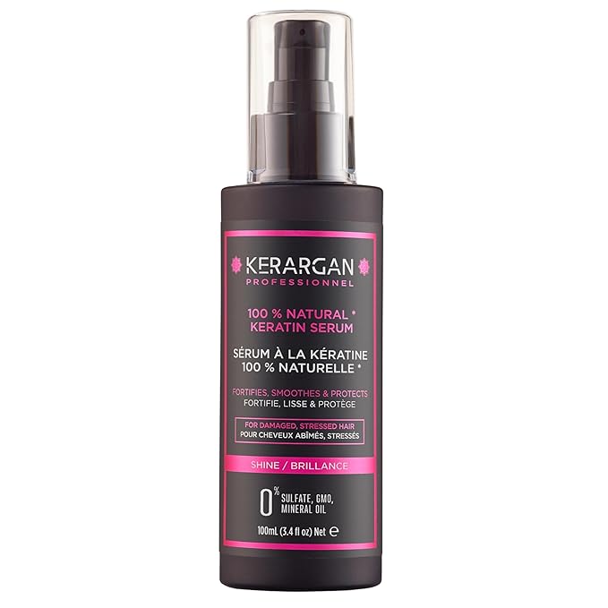 KERARGAN - Ultra Repairing Keratin Hair Serum for Damaged Hair - Protective, Smoothing - Natural Oils of Castor, Macadamia, Argan - Sulfate-Free, Non-GMO, No Mineral Oil - 3.4 Fl oz