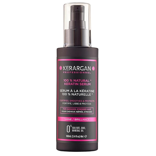 KERARGAN - Ultra Repairing Keratin Hair Serum for Damaged Hair - Protective, Smoothing - Natural Oils of Castor, Macadamia, Argan - Sulfate-Free, Non-GMO, No Mineral Oil - 3.4 Fl oz