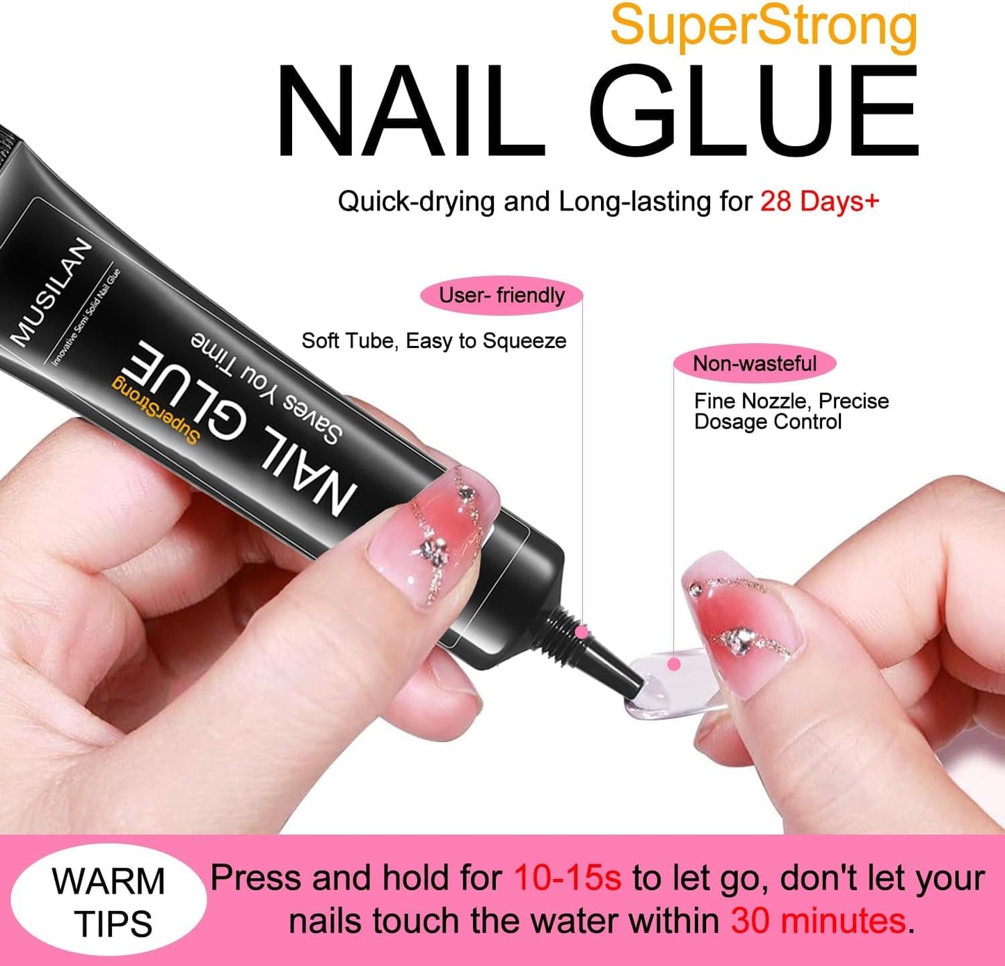 18g Semi Solid Super Strong Nail Glue for Press On Nails - No UV Lamp Needed Quick Drying & Long-Lasting Professional Solid Nail Glue Gel for Fake False Acrylic Nails Tip at Home DIY Manicure