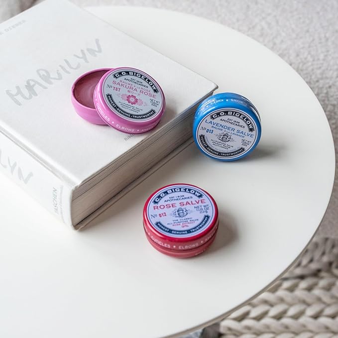 C.O. Bigelow All Purpose Salves, Variety Pack of 3 Lip Balm Tins for Chapped Lips & Dry Skin - Classic Rose, Lavender & Sakura Rose Moisturizing Lip and Skin Salves, 0.8 oz each
