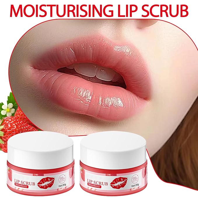 2PCS Strawberry Conditioning Lip Scrub Kit,Moisturizing Lip Sleeping Mask Long Lasting Hydrating Lip Scrubber Exfoliator Lip Care Products for Men & Women