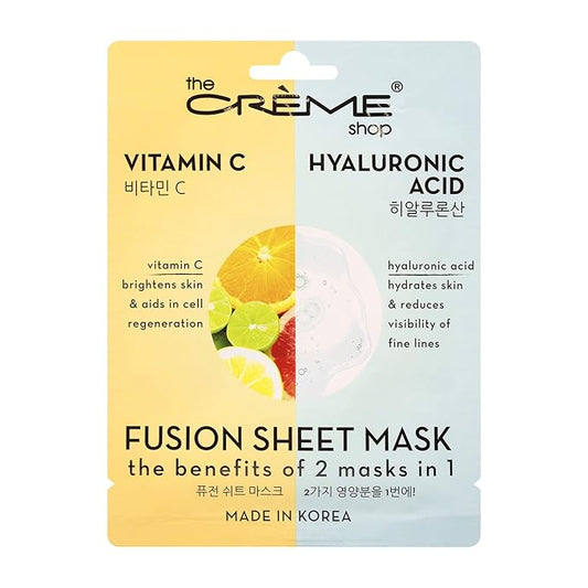The Crème Shop - Vitamin C & Hyaluronic Acid Fusion Full Face Masks, Korean Facial Skin Care and Moisturizer - Hydrating, blackhead remover, scar cream Natural Beauty Essence - 5 Sheets Set