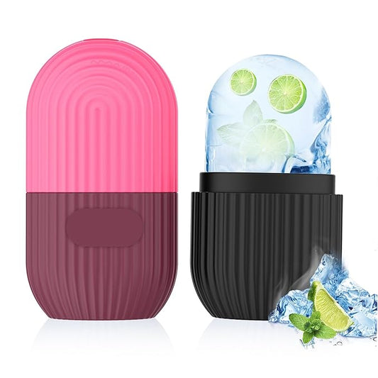 2pcs Ice Roller for Face and Eye, Silicone Ice Facial Roller Ice Holder, Face Ice Mold Skin Care, Face Icers Reusable Ice Cube Roller for Shrink Pores Anti Wrinkle Reduce Puffiness, Black Rose