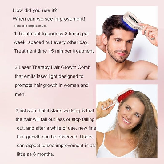 Laser Therapy Hair Growth Comb,FDA Cleared laser comb for hair growth,Red Light Electric Scalp Massager (Pink)