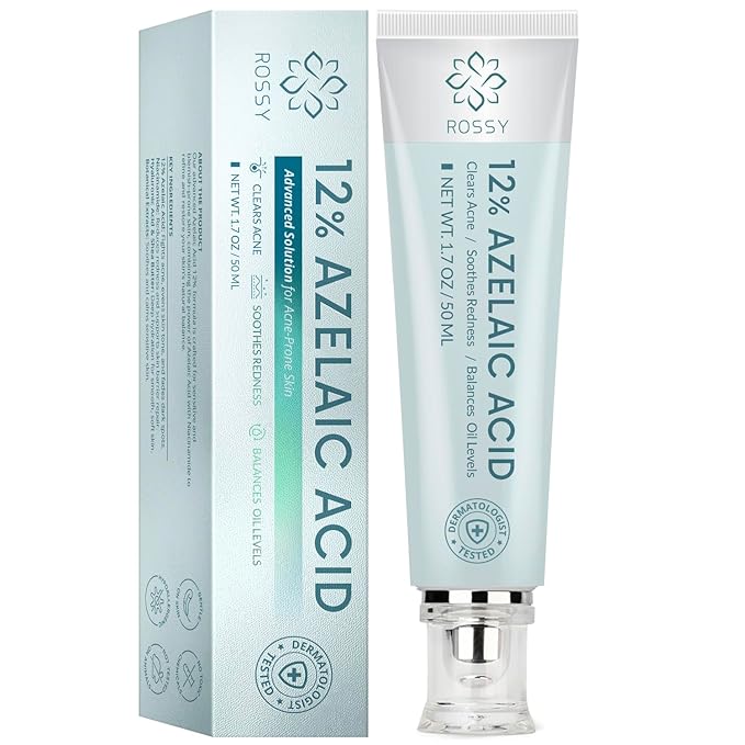 Rossy Azelaic Acid 12% Acne Cream: Advanced Redness Facial Cream - Prevents Acne Breakouts and Clears Pores for Daily Skincare - Anti-Blemish for Men and Women 50 ML