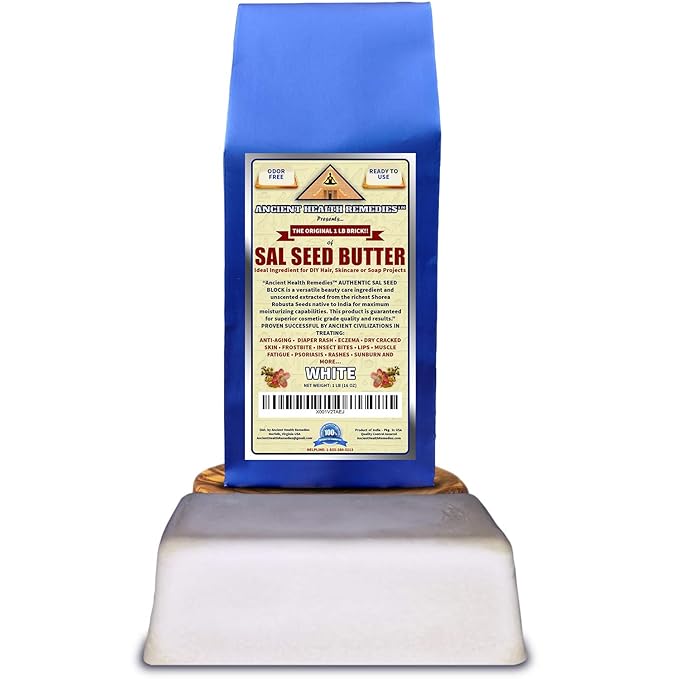 Ancient Health Remedies Cosmetic Grade, PURE SAL SEED BUTTER 1 LB (16 oz) BLOCK, Bulk, Odor Free Alternative to Raw Butters. Ideal Healing Base for DIY Balms, Creams, Hair and Hand Creams (INDIA).
