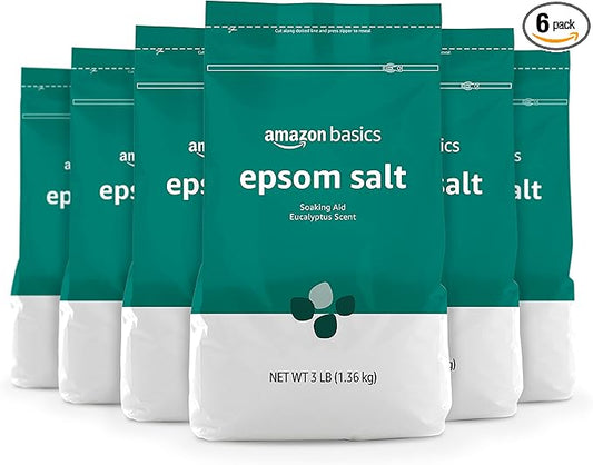 Amazon Basics Epsom Salt Soaking Aid, Eucalyptus Scented, 3 Pound (Pack of 6) (Previously Solimo)