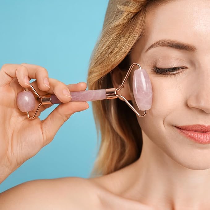 Yobee Face Roller Massager, Rose Quartz, Gua Sha Anti Aging Wrinkles Puffiness Acupressure Facial Skin Care Gift for Women