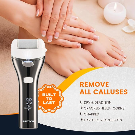 Electric Foot Callus Remover, Rechargeable Portable Electronic Foot File Pedicure Kits, 3 Roller Heads, 3 Speed, Battery Display for Remove Cracked Heels Calluses and Dead Skin Ideal Gift