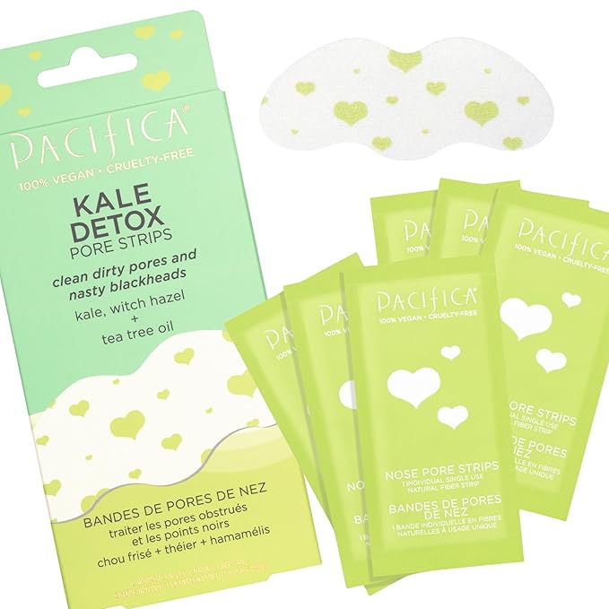 Pacifica - Blackhead Remover Strips Nose Strips - 12-PACK Kale Detox Skin Care - Deep Pore Cleansing w/Instant Pore Unclogging - Oil-Free Non-Comedogenic Vegan Clean Beauty Dermatologist Tested
