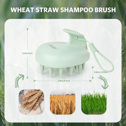 Sndyi Scalp Massager Shampoo Brush, Scalp Scrubber with Soft Silicone Bristles, Scalp Exfoliator for Dandruff Removal, Wheat Straw Hair Scalp Massager for Hair Growth, Wet Dry Scalp Brush, Green