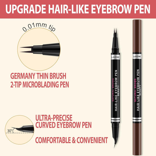 LAVONE Hair-Like Eyebrow Pen Makeup kit, Eyebrow Pencils for Women with Waterproof Microblading Eyebrow Pencil, Eyebrow Pomade, Eyeliner and Eyebrow Brush, Create Full, Natural Brows, Grey