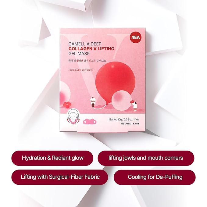 ROUND LAB Camellia Deep Collagen V Lifting Gel Mask 10g/0.35oz | face toning belt, collagen v-line mask, improves sagging skin, lifting & firming, double-chin mask, instant cooling & depuffing