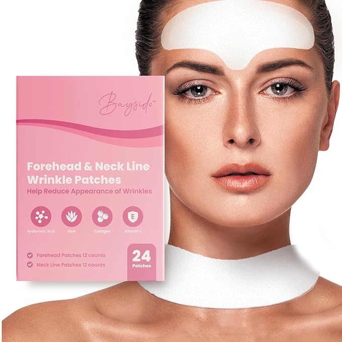 Bayside Forehead & Neck Wrinkle Patches Set | Hyaluronic Acid, Collagen & Vitamin E | Overnight Smoothing Treatment for Fine Lines & Wrinkles | Non-Invasive, Skin-Friendly Hydrating Care