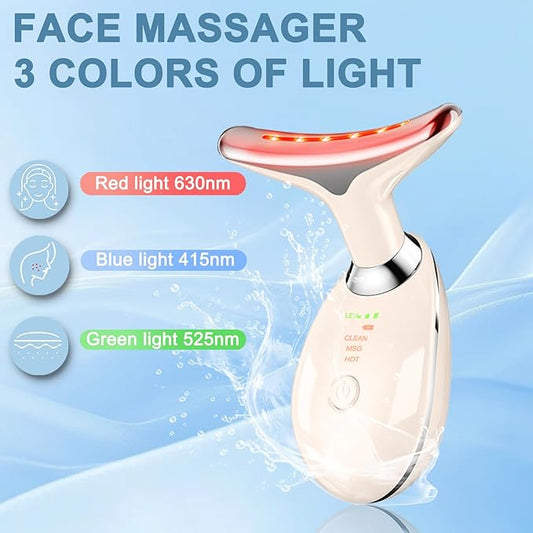 Facial and Neck Massager,Face Tool with 3 Colour Modes and Vibration,Facial Beauty Device for Skin Care (Pink)