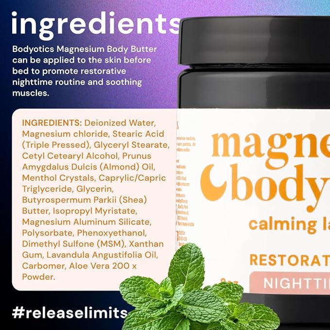 Magnesium Body Butter - Nighttime Magnesium Cream For Women, Pregnancy & Postpartum Comfort (Calming Lavender Scent, 8oz)