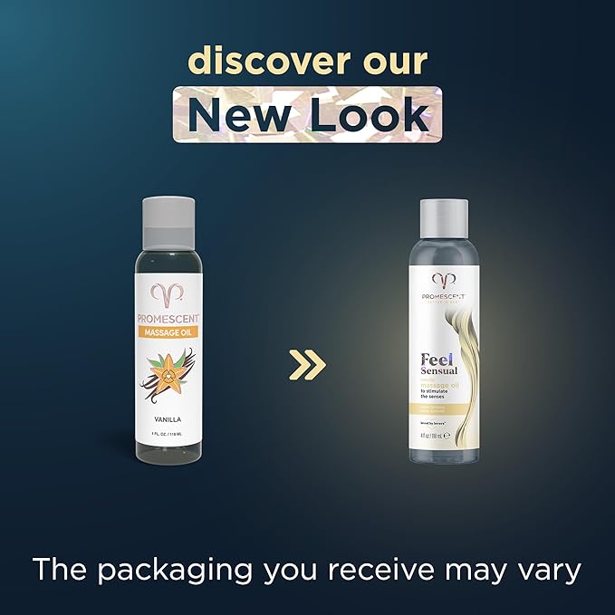 Promescent Massage Oil for Massage Therapy, Massage Oils for Date Night, Premium Body Oil for Men & Women to Relieve Stress & Sore Muscles, Essential Oils for Skin (4 oz) (Vanilla)