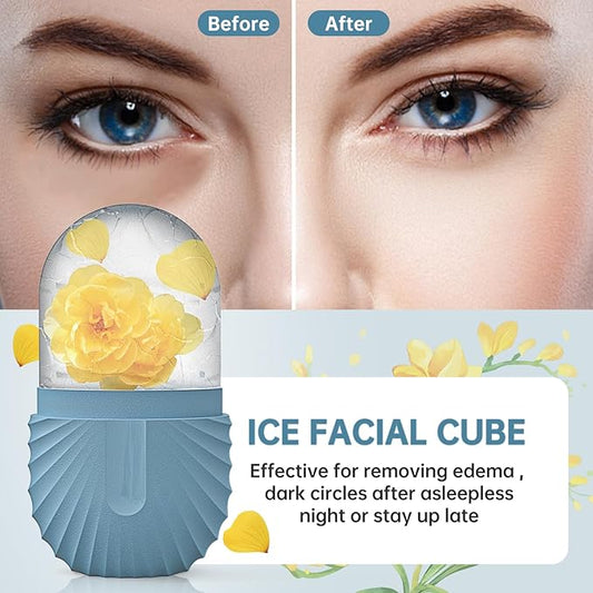 Ice Face Roller, Ice Cube Roller for Face，Facial Beauty Ice Roller Skin Care Tools,De-Puff Eye Bags, Reduce Migraine Pain（Blue）