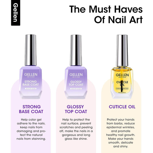 GELLEN 18 ml Glossy Top Coat Gel, Base Coat Gel & Cuticle Oil