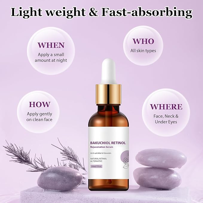 Venature Bakuchiol Retinol Rejuvenation Serum, Retinol & Vitamin for Wrinkles Bakuchiol Retinol Face Serum Korean, Retinol Serum for Wrinkles (2Pcs)