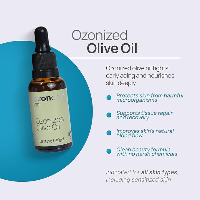 Ozonated Olive Oil - Moisturizing, Nourishing and Purifying Oil, Skin Treatment, Natural Products, Sensitive and Damaged Skin, Accelerates Skin Repair - VEGAN, Paraben Free - 1.05Oz/30 g